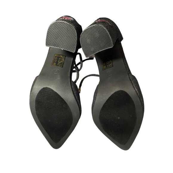 Cape Robin Denim Sandals Patches Block Denim Heels Strappy Ankle Point Toe 8 - Picture 11 of 13